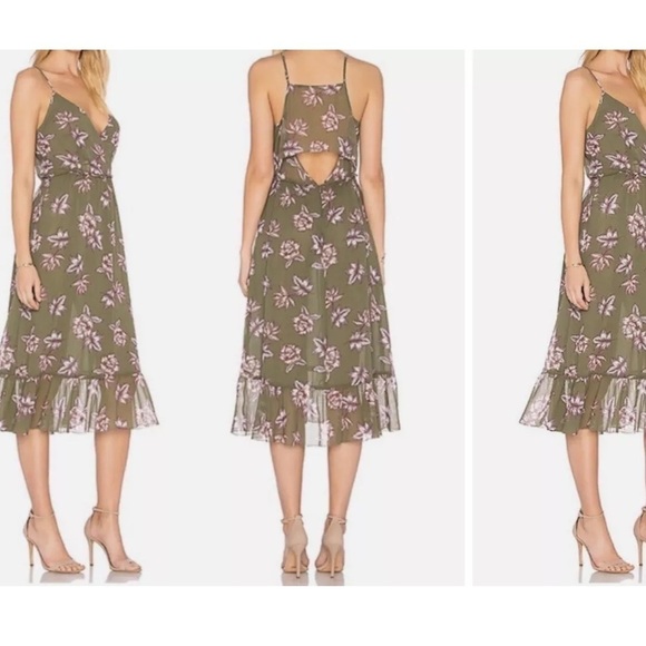 NWT Avec Les Filles Womens Chiffon Open Back Floral Midi Ruffle Dress Boho - Picture 11 of 11